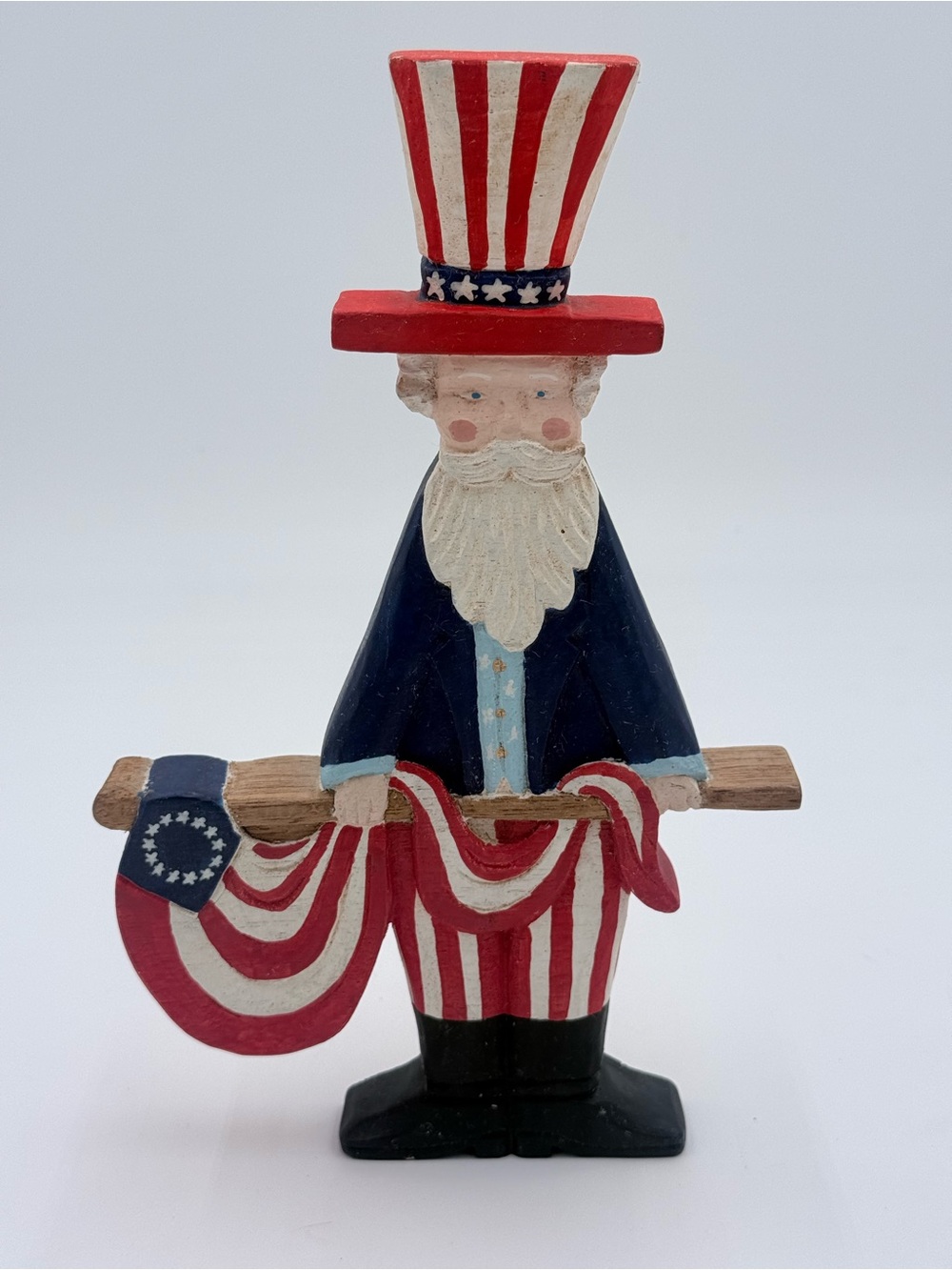 Rustic Primitive Americana Wooden Uncle Sam Figurine 10” July 4th Decor